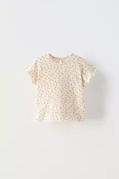 Футболка с текстурным цветочным рисунком ZARA, светло-бежевый