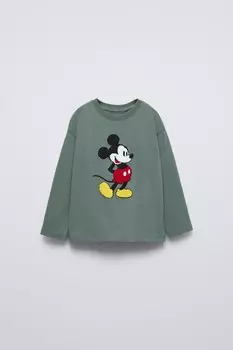 Футболка с текстурой микки маус disney ZARA, зеленый