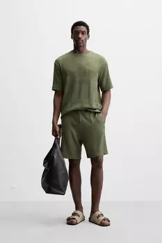 Футболка с текстурой ZARA, цвет Moss green