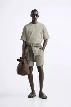 Футболка с текстурой ZARA, средне-зеленый