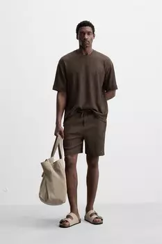 Футболка с текстурой ZARA, темно-коричневый