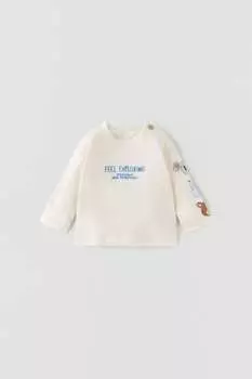 Футболка с тиснением ZARA, светлый экру