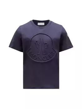 Футболка с тисненым логотипом Little Boy's & Boy's Moncler, темно-синий