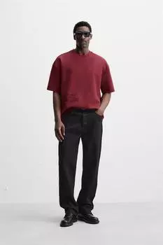 Футболка с тисненым принтом ZARA, бордовый