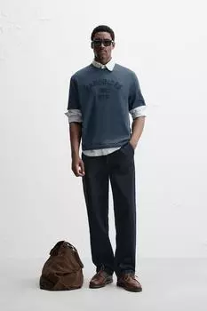 Футболка с тисненым текстом cambridge ZARA, синий