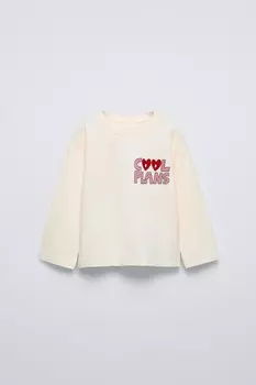 Футболка с тисненым текстом ZARA, экрю