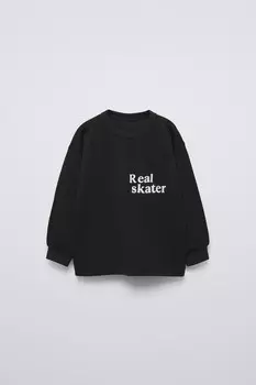Футболка с тисненым текстом ZARA, черный