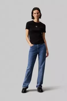Футболка с тканой этикеткой в рубчик Calvin Klein Jeans, черный