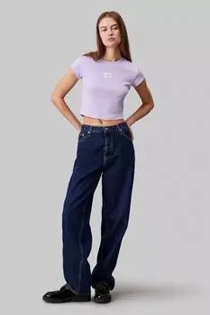Футболка с тканой этикеткой в рубчик Calvin Klein Jeans, фиолетовый