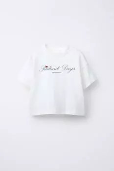 Футболка с тяжелым слоганом ZARA, белый