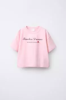 Футболка с тяжелым слоганом ZARA, розовый