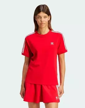 Футболка с тремя полосками красного цвета adidas Originals