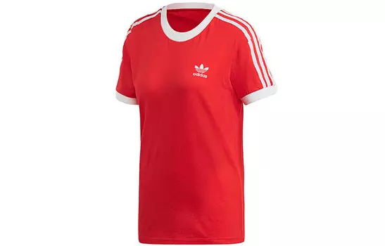 Футболка с тремя полосками женская красная Adidas Originals
