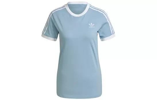 Футболка с тремя полосками женская небесно-голубая Adidas Originals