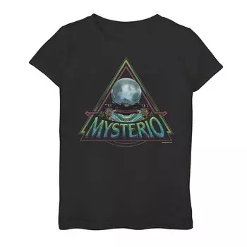 Футболка с треугольным логотипом Mysterio для девочек 7–16 лет Marvel Spider-Man вдали от дома Licensed Character, черный