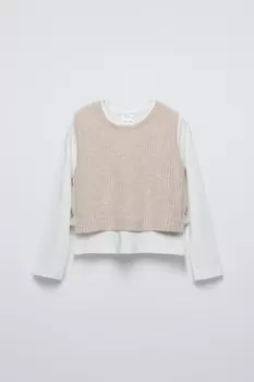 Футболка с трикотажным верхом ZARA, экрю