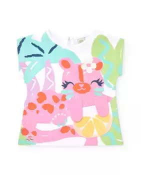 Футболка с тропическим принтом для девочки с застежкой на спине Tuc tuc, белый
