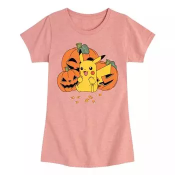 Футболка с тыквами и покемоном Пикачу для девочек 7–16 лет Pokemon, розовый