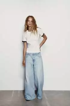 Футболка с украшенной отделкой ZARA, черный