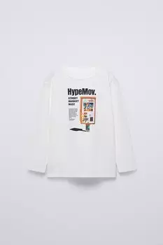 Футболка с уличным принтом ZARA, устрично-белый
