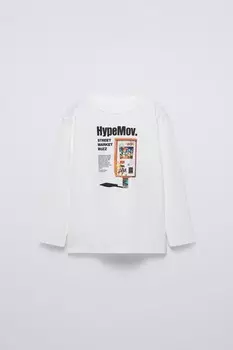 Футболка с уличным принтом ZARA, устрично-белый