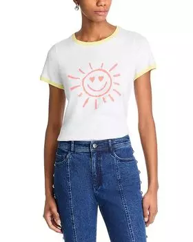 Футболка с улыбающимся солнцем и контрастной окантовкой Cinq Sept, белый