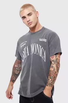 Футболка с универсальным принтом санта-моника acid wash Boohoo, угольный