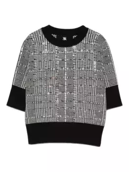 Футболка с узором «гусиная лапка», украшенная камнями Ermanno Scervino, черный