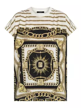 Футболка с узором в стиле барокко Balmain, черный