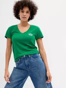 Футболка с v-образным вырезом Gap, зеленый