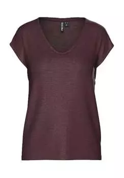 Футболка с V-образным вырезом и блестящими деталями Pieces, коричневый