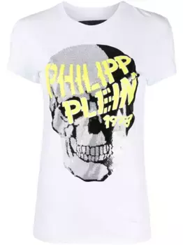 Футболка с V-образным вырезом и декором Skull Philipp Plein, белый