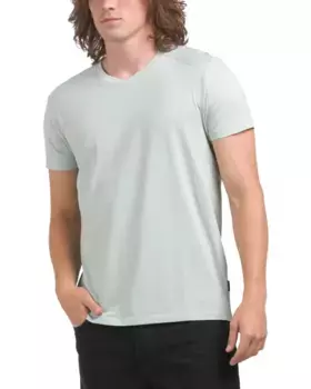 Футболка с V-образным вырезом и деталями на плечах Kenneth Cole, цвет Seagrass