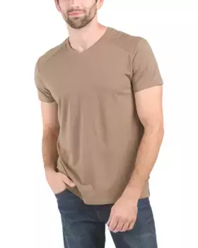 Футболка с V-образным вырезом и деталями на плечах Kenneth Cole, цвет Latte