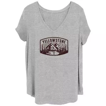 Футболка с V-образным вырезом и графическим логотипом Juniors' Plus Yellowstone Mountains Licensed Character