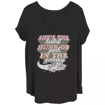 Футболка с V-образным вырезом и графическим рисунком Juniors' Plus Star Wars She's The Fastest Hunk Of Junk In The Galaxy Star Wars