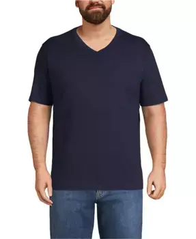 Футболка с V-образным вырезом и короткими рукавами Big & Tall Super-T Lands' End, синий