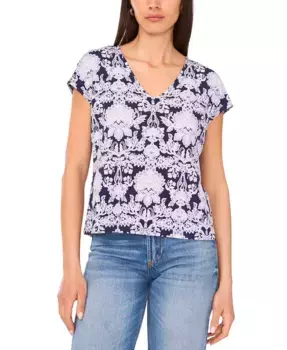 Футболка с V-образным вырезом и короткими рукавами, принтованная (размер Petite) Sam & Jess, синий