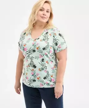 Футболка с V-образным вырезом и принтом больших размеров Style & Co, зеленый