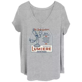 Футболка с V-образным вырезом и рисунком Disney's Beauty & The Beast Lumiere Juniors Plus Food List Disney
