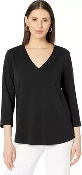 Футболка с V-образным вырезом и рукавами 3/4 NIC+ZOE, цвет Black Onyx