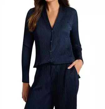 Футболка с V-образным вырезом и складками цвета индиго Nic + Zoe