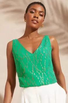 Футболка с V-образным вырезом и вырезом сзади Love & Roses, зеленый