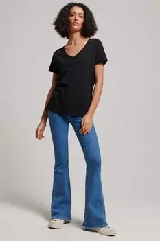 Футболка с V-образным вырезом и вышитым узором Superdry, черный