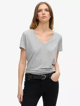 Футболка с v-образным вырезом и вышивкой slub Superdry, цвет Smoke Grey Marl