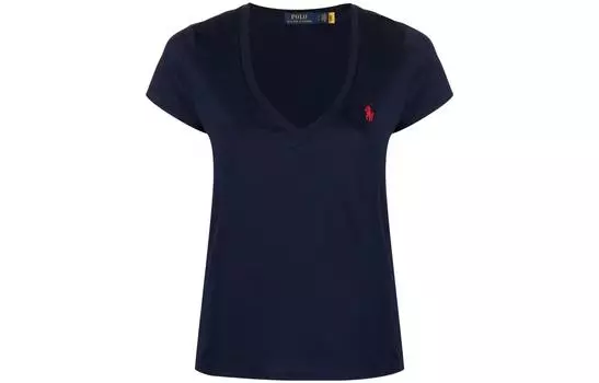 Футболка с V-образным вырезом и вышивкой «Пони» Polo Ralph Lauren, синий