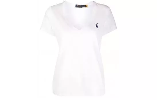 Футболка с V-образным вырезом и вышивкой «Пони» Polo Ralph Lauren, белый