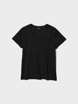 Футболка с V-образным вырезом из 100% хлопка supima Uniqlo, цвет 09 черный