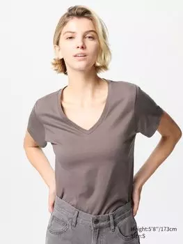 Футболка с v-образным вырезом из 100% хлопка supima Uniqlo, цвет 35 коричневый