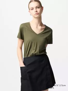 Футболка с v-образным вырезом из 100% хлопка supima Uniqlo, цвет 56 зеленый